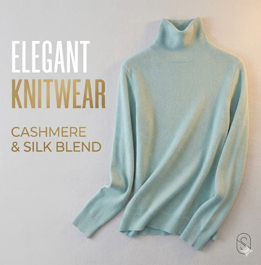 Wool Turtleneck Sweater Women's Slim Fit Knit Top High Neck Pullover