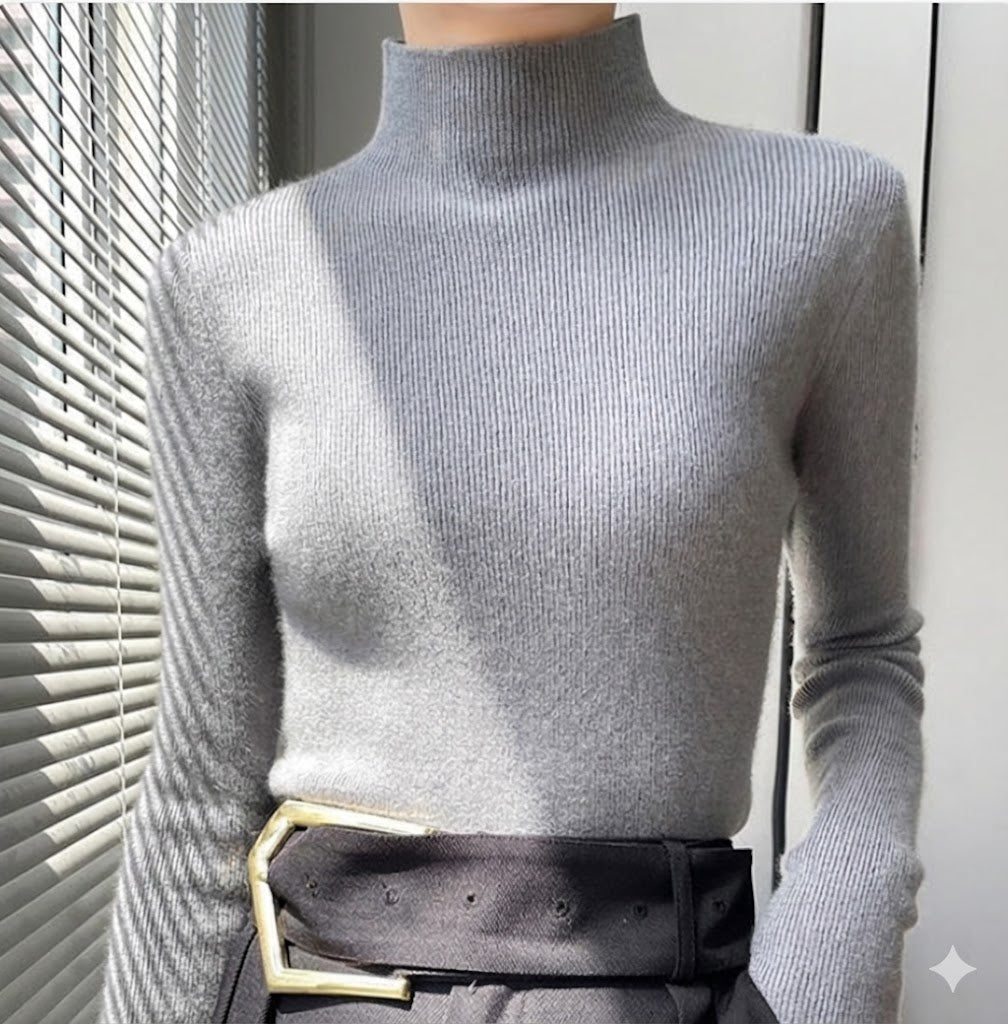 Slim Fit Ribbed Turtleneck Sweater for Women, Solid Color Knit Pullover Long Sleeve Top